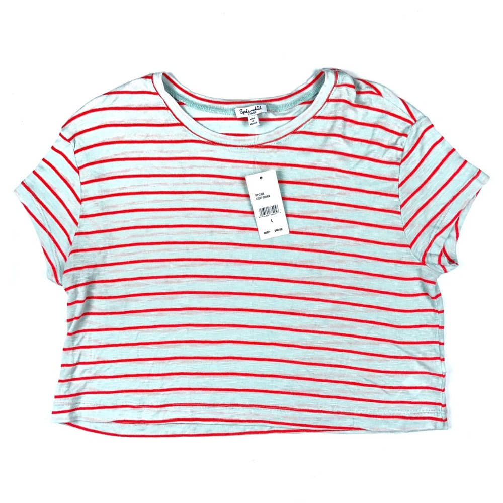 NWT Splendid Size Large Blue Orange Crop Tee Shirt Top new with tags